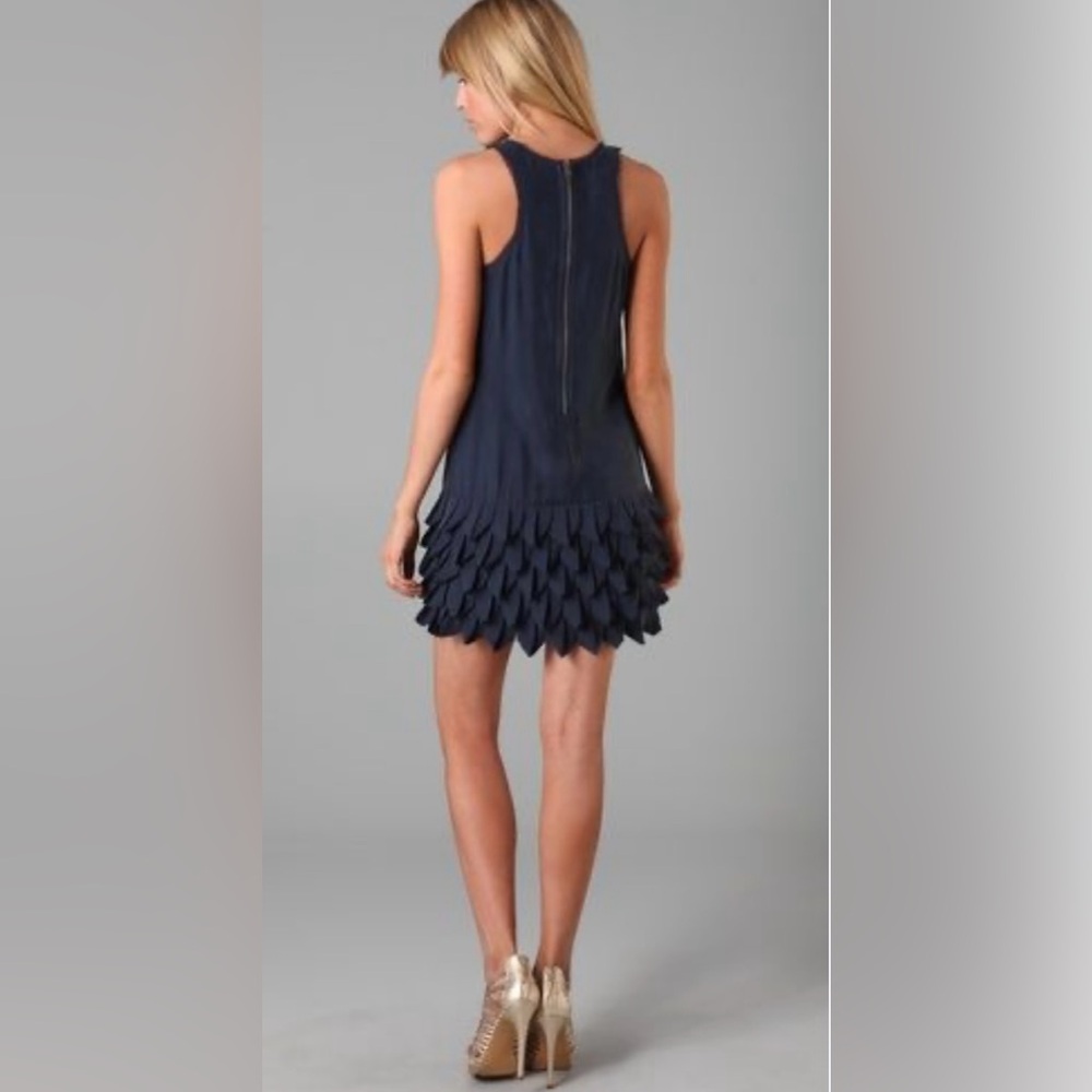 Alice + Olivia Navy Silk Petal Hem Mini Dress XS Cocktail Party